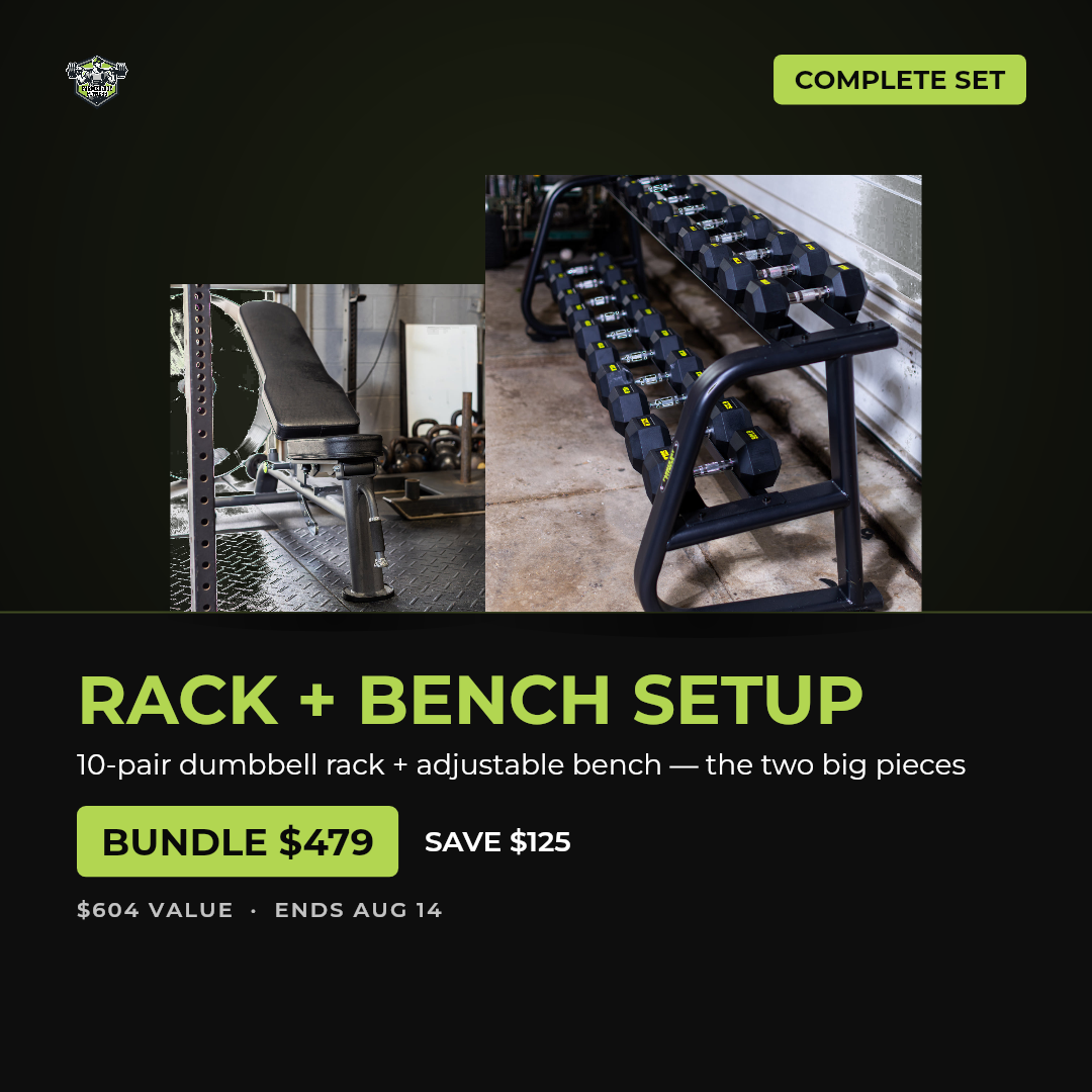 Rack and Bench Setup — dumbbell rack and adjustable bench